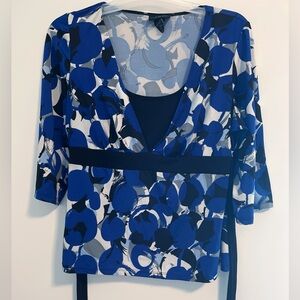 Lane Bryant Blue Wrap Blouse with Tie Front and 3/4 Sleeves